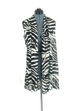 Metrostyle zebra print sheer vest open front flowy lightweight M 134